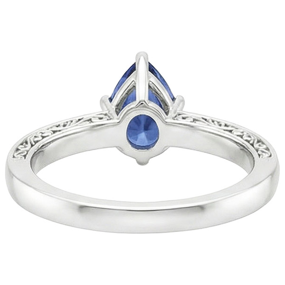 Solitär Ring Birne Blauer Saphir Mit Aus der Erde Abgebauter Natürlicher Diamant Filigran Schaft 4 Karat