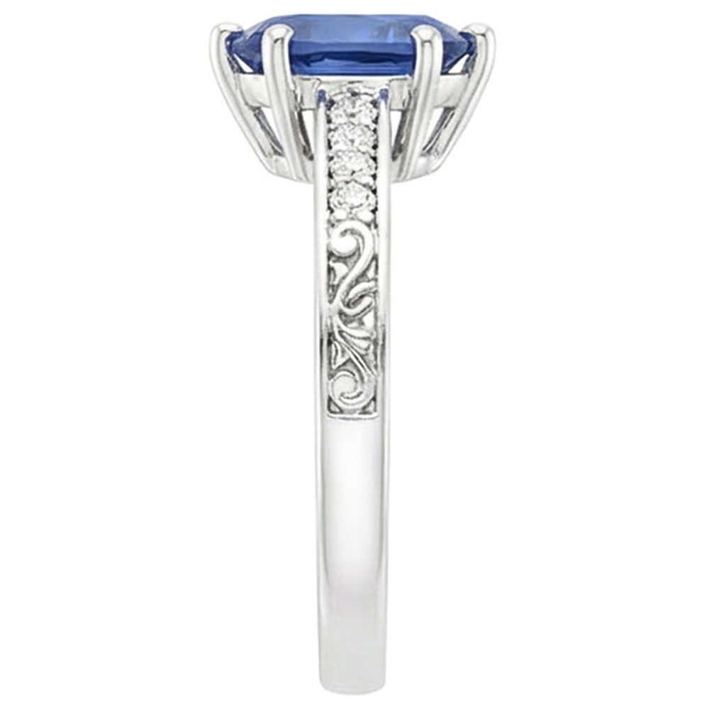 Solitär Ring Birne Blauer Saphir Mit Aus der Erde Abgebauter Natürlicher Diamant Filigran Schaft 4 Karat