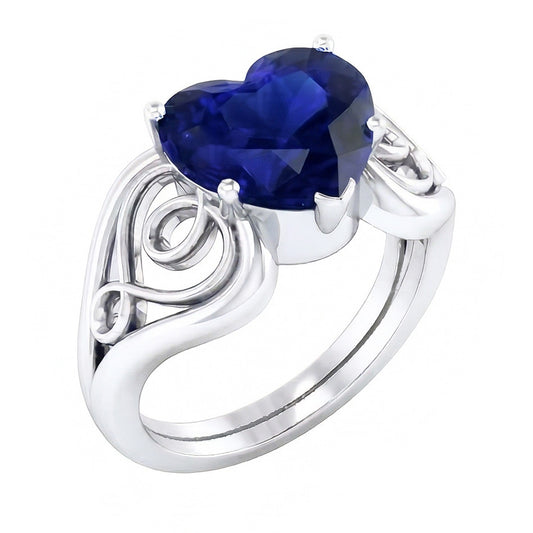 Solitär Ring Herz Tiefblauer Saphir Vintage Style 3.50 Karat