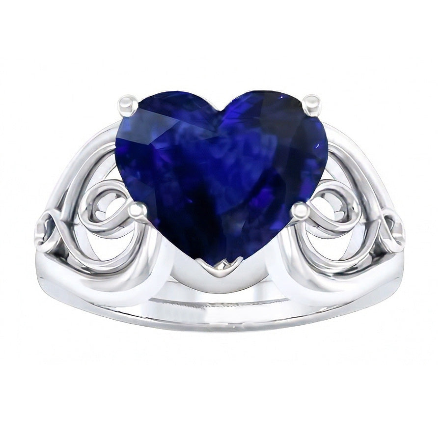 Solitär Ring Herz Tiefblauer Saphir Vintage Style 3.50 Karat