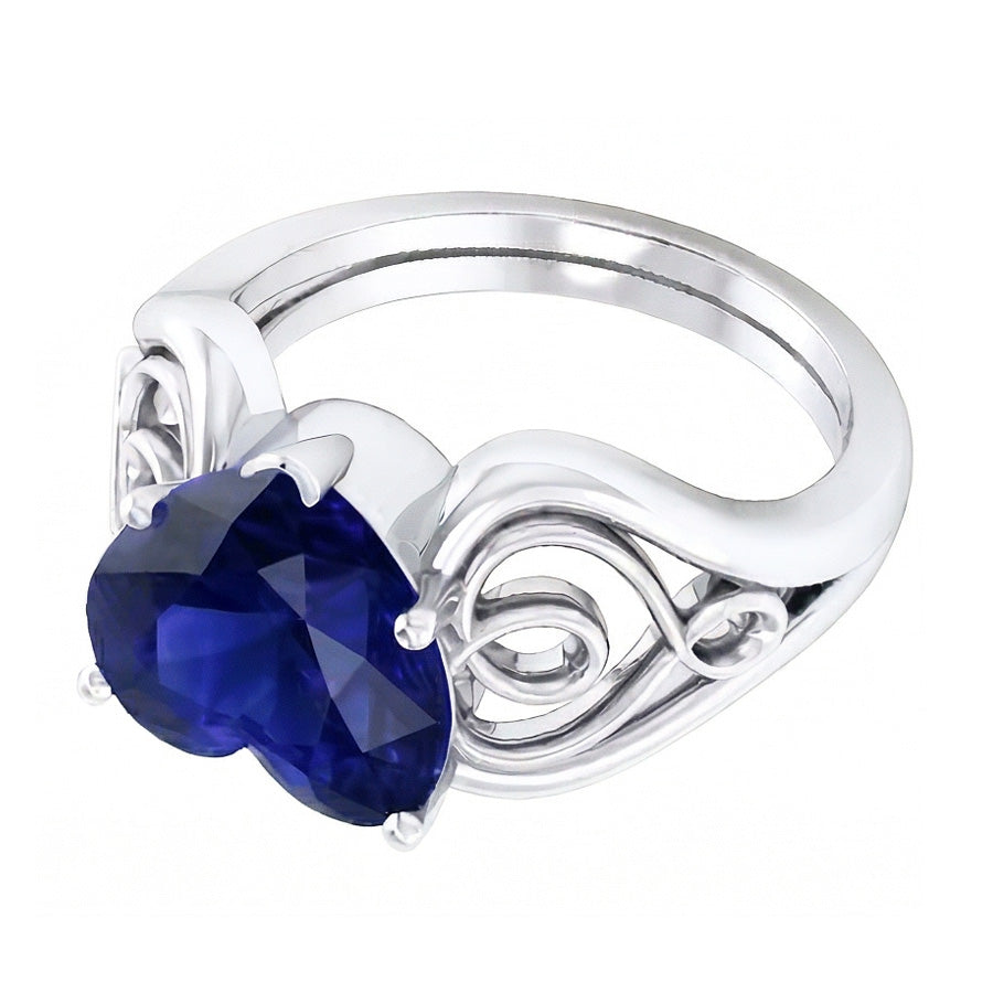 Solitär Ring Herz Tiefblauer Saphir Vintage Style 3.50 Karat