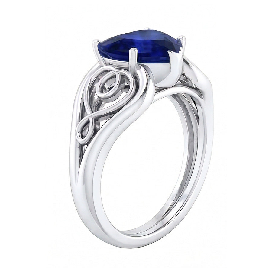 Solitär Ring Herz Tiefblauer Saphir Vintage Style 3.50 Karat