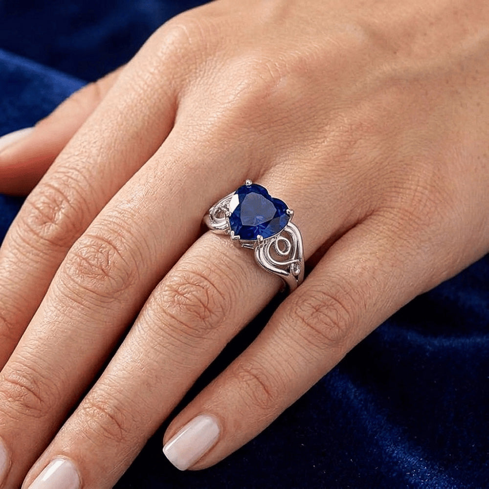 Solitär Ring Herz Tiefblauer Saphir Vintage Style 3.50 Karat