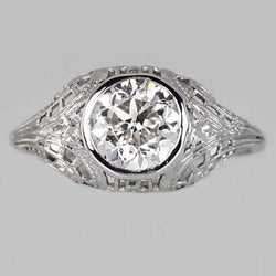 Solitär Ring Lünette Set Altschliff Runder Natürlich Diamant Vintage Style 2 Karat