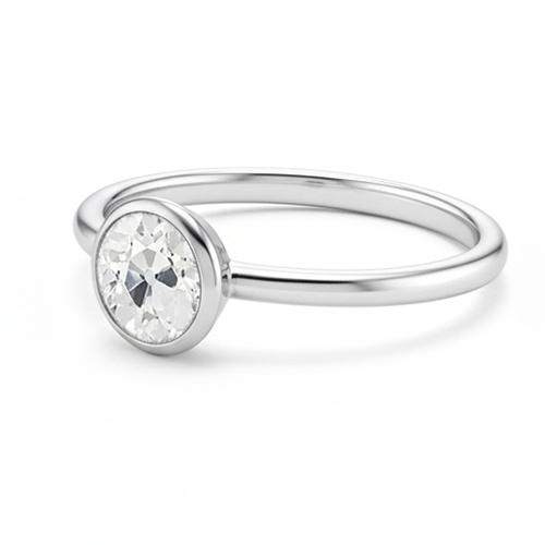 Solitär-Ring-Lünetten-Set runder alter Bergmann-Echt-Aus der Erde Abgebauter Natürlicher Diamant 1 Karat Weißgold