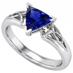 Solitär-Ring Trillion V Zinke Blauer Saphir Antik-Stil 2 Karat
