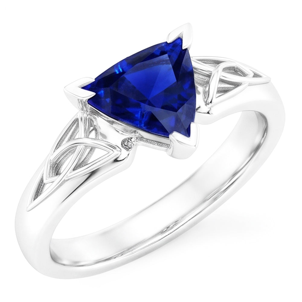 Solitär-Ring Trillion V Zinke Blauer Saphir Antik-Stil 2 Karat