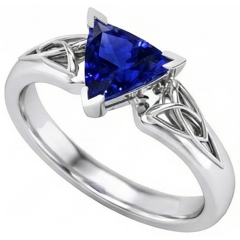 Solitär-Ring Trillion V Zinke Blauer Saphir Antik-Stil 2 Karat