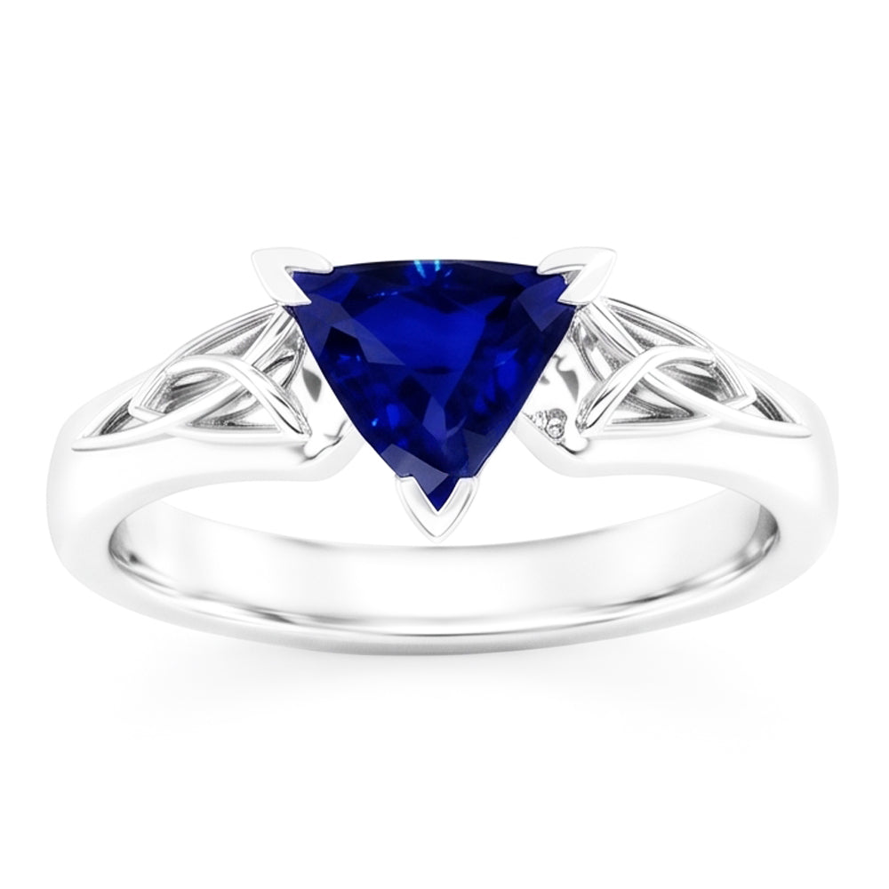 Solitär-Ring Trillion V Zinke Blauer Saphir Antik-Stil 2 Karat