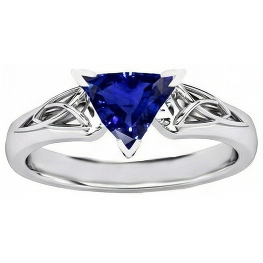 Solitär-Ring Trillion V Zinke Blauer Saphir Antik-Stil 2 Karat