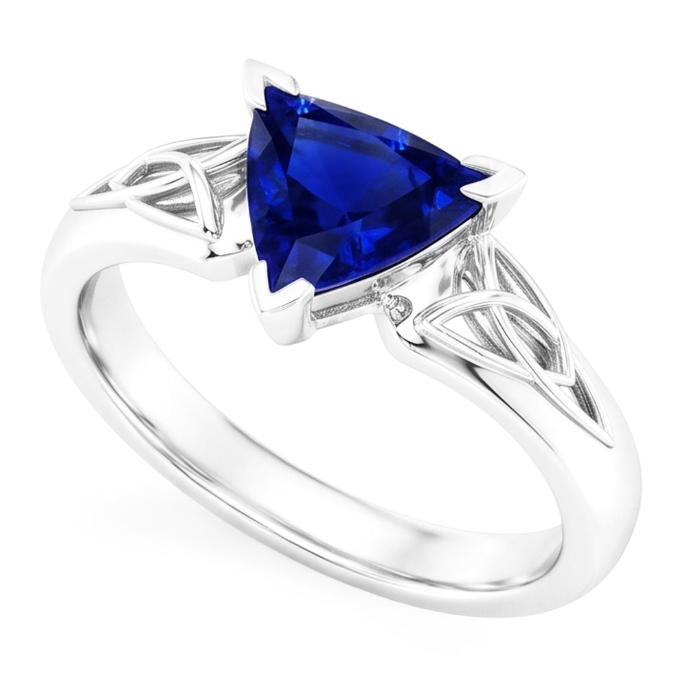 Solitär-Ring Trillion V Zinke Blauer Saphir Antik-Stil 2 Karat