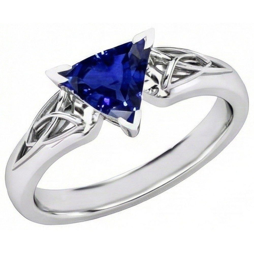 Solitär-Ring Trillion V Zinke Blauer Saphir Antik-Stil 2 Karat