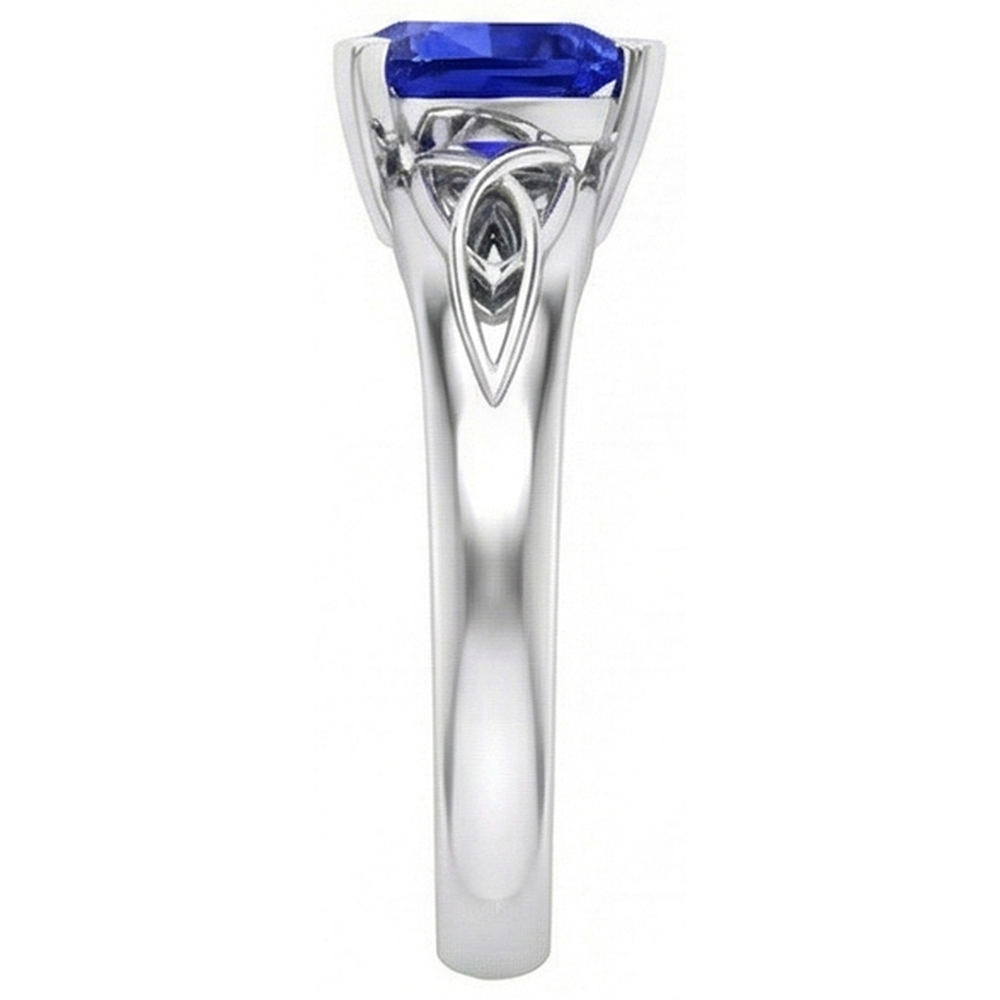 Solitär-Ring Trillion V Zinke Blauer Saphir Antik-Stil 2 Karat