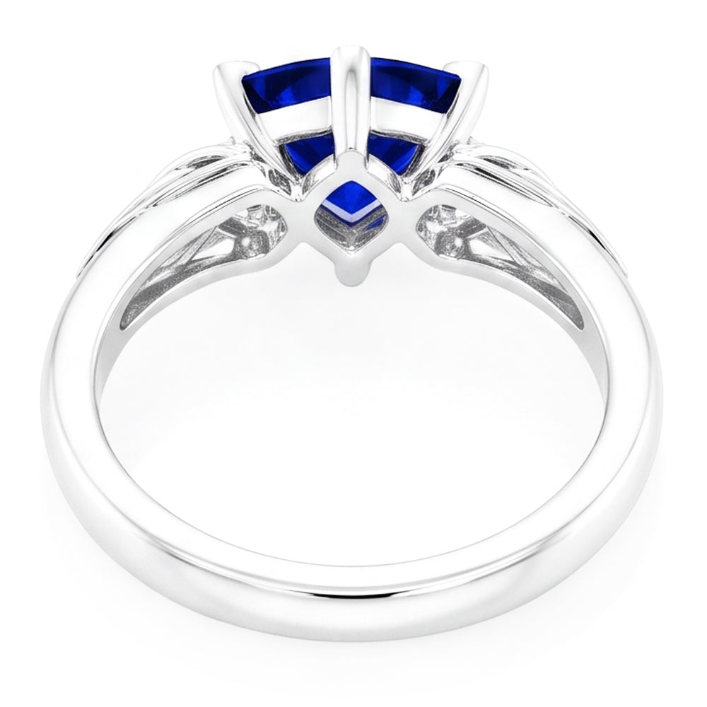 Solitär-Ring Trillion V Zinke Blauer Saphir Antik-Stil 2 Karat