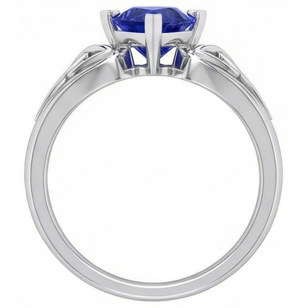 Solitär-Ring Trillion V Zinke Blauer Saphir Antik-Stil 2 Karat