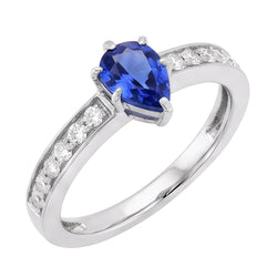 Solitär-Ring aus Ceylon-Saphir in Birnenform mit Akzenten 2,50 Karat