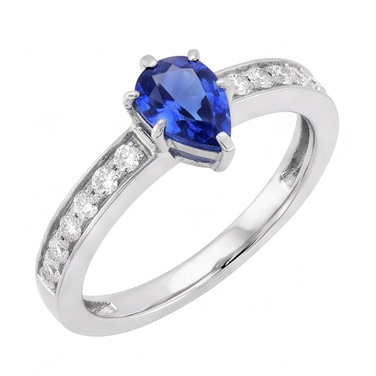 Solitär-Ring aus Ceylon-Saphir in Birnenform mit Akzenten 2,50 Karat