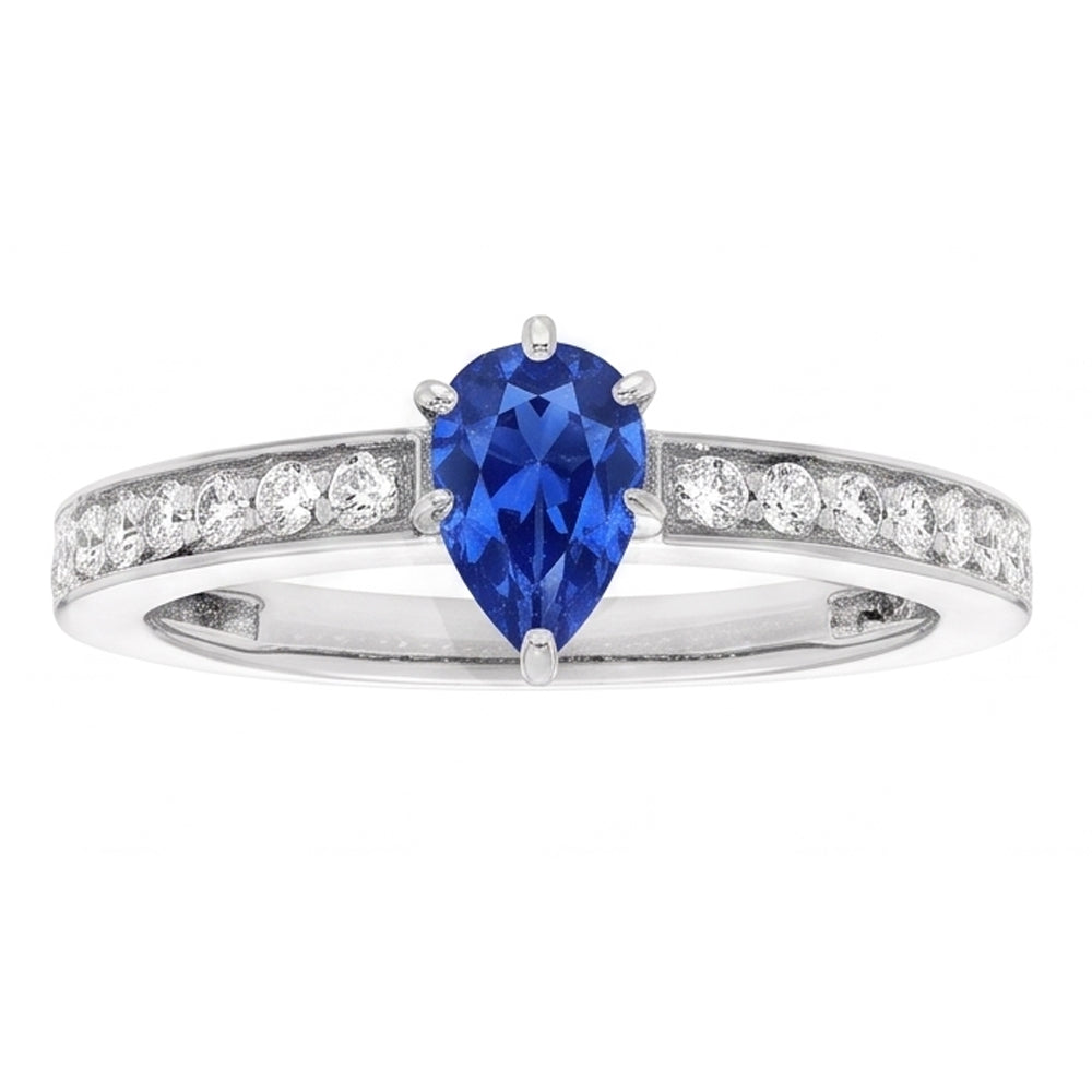 Solitär-Ring aus Ceylon-Saphir in Birnenform mit Akzenten 2,50 Karat