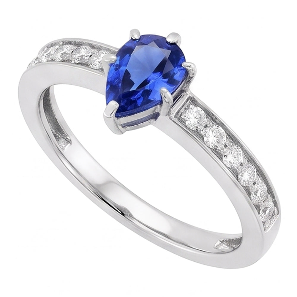 Solitär-Ring aus Ceylon-Saphir in Birnenform mit Akzenten 2,50 Karat