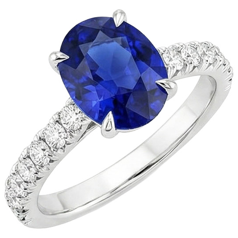 Solitär-Ring mit Natürlicher Diamant ( nicht im Labor gezüchtet )en-Akzenten Ovaler blauer Saphir 4 Karat