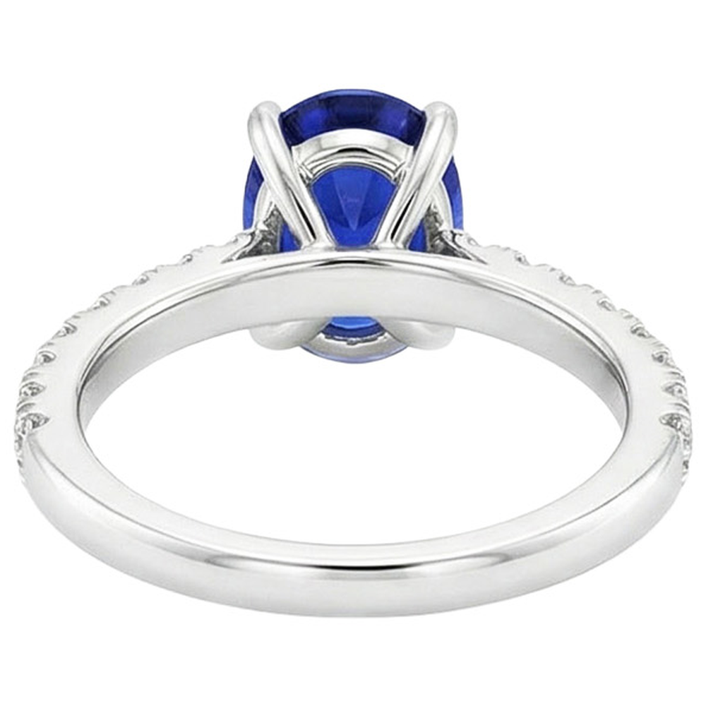 Solitär-Ring mit Natürlicher Diamant ( nicht im Labor gezüchtet )en-Akzenten Ovaler blauer Saphir 4 Karat