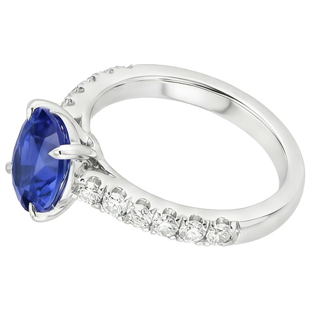 Solitär-Ring mit Natürlicher Diamant ( nicht im Labor gezüchtet )en-Akzenten Ovaler blauer Saphir 4 Karat