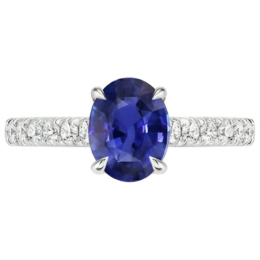 Solitär-Ring mit Natürlicher Diamant ( nicht im Labor gezüchtet )en-Akzenten Ovaler blauer Saphir 4 Karat