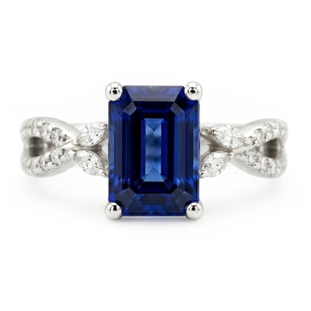 Solitär-Ring mit Marquise-Aus der Erde Abgebauter Natürlicher Diamant-Akzenten & blauem Saphir 4 Karat