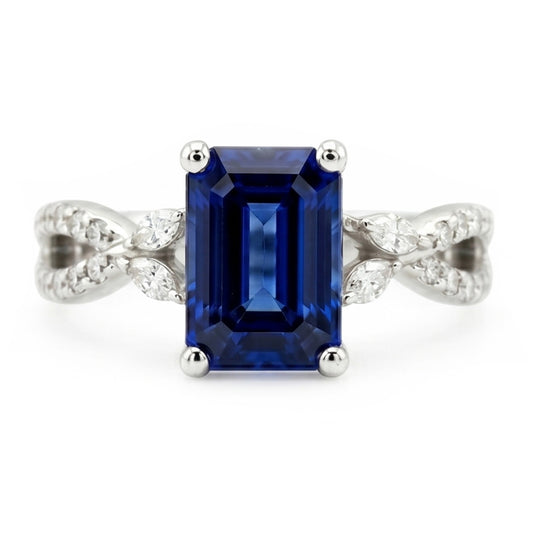 Solitär-Ring mit Marquise-Aus der Erde Abgebauter Natürlicher Diamant-Akzenten & blauem Saphir 4 Karat