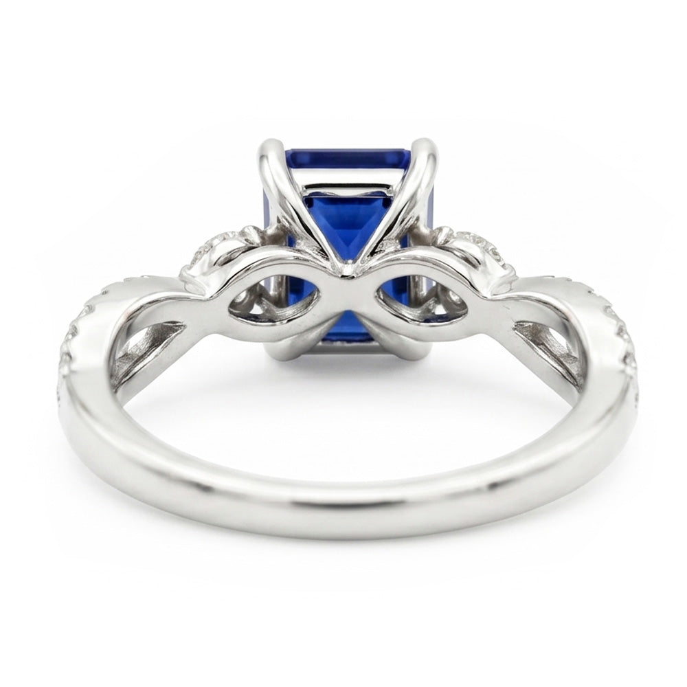 Solitär-Ring mit Marquise-Aus der Erde Abgebauter Natürlicher Diamant-Akzenten & blauem Saphir 4 Karat