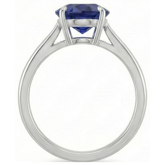 Solitär-Ring mit blauem Saphir im Ovalschliff 2 Karat Weißgold 14K