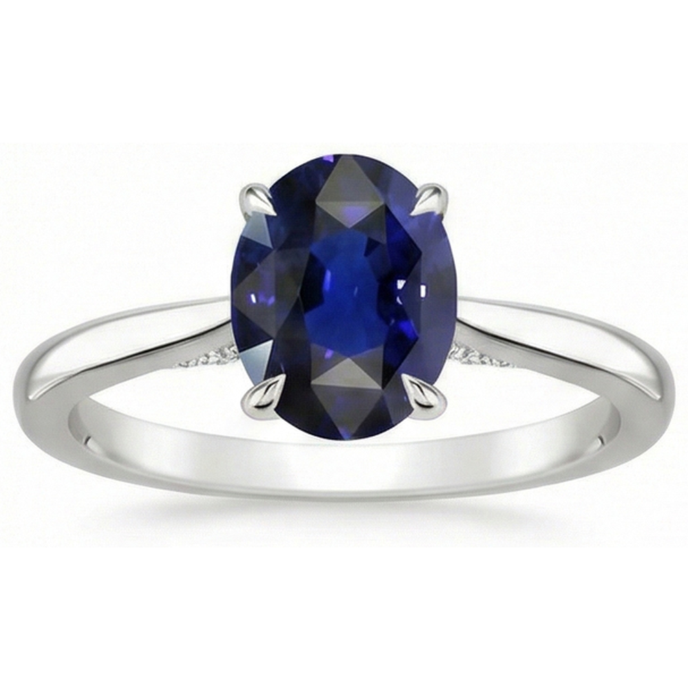 Solitär-Ring mit blauem Saphir im Ovalschliff 2 Karat Weißgold 14K