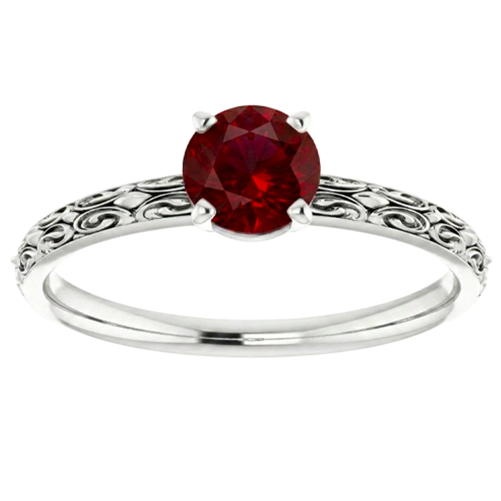 Solitär Rubin Antik-Stil Ring 1,50 Karat Weißgold 14K