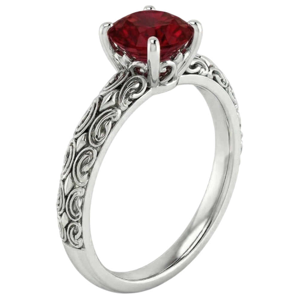 Solitär Rubin Antik-Stil Ring 1,50 Karat Weißgold 14K