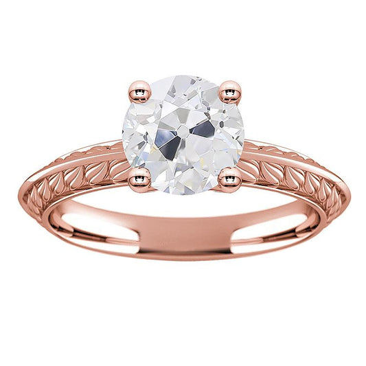 Solitär Runder Echt Diamantring im alten Minenschliff 3 Karat Roségold 14K