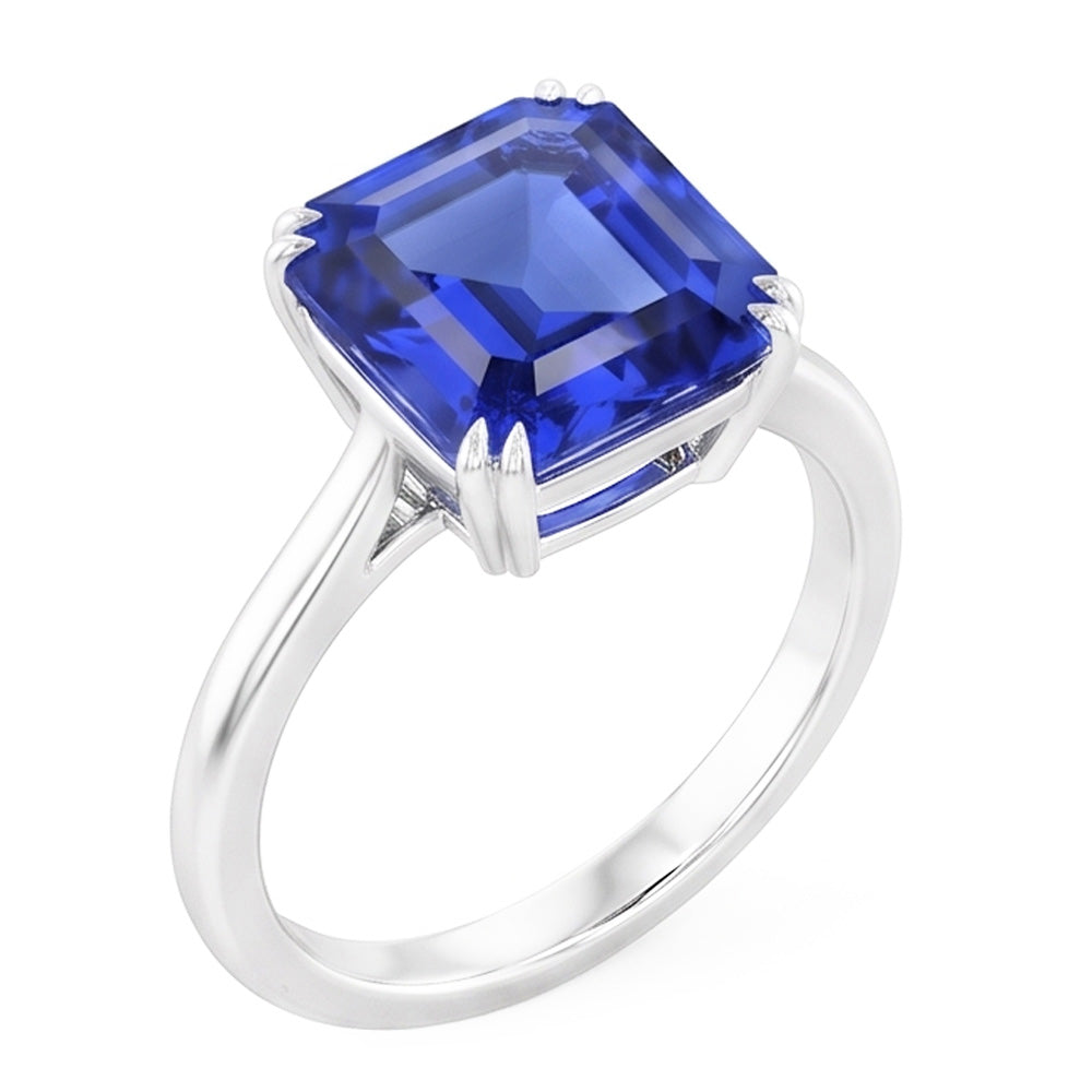 Solitär Saphir Ring Asscher Cut Double Prong Gold 14K 2,50 Karat