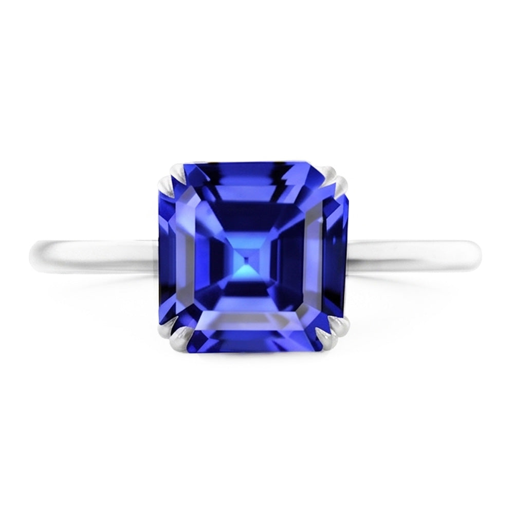 Solitär Saphir Ring Asscher Cut Double Prong Gold 14K 2,50 Karat