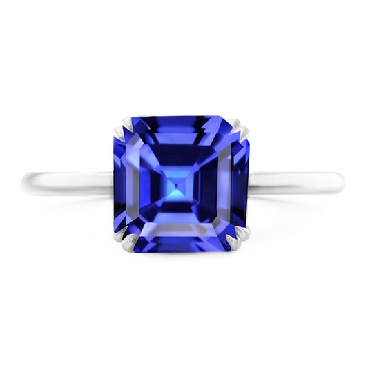Solitär Saphir Ring Asscher Cut Double Prong Gold 14K 2,50 Karat