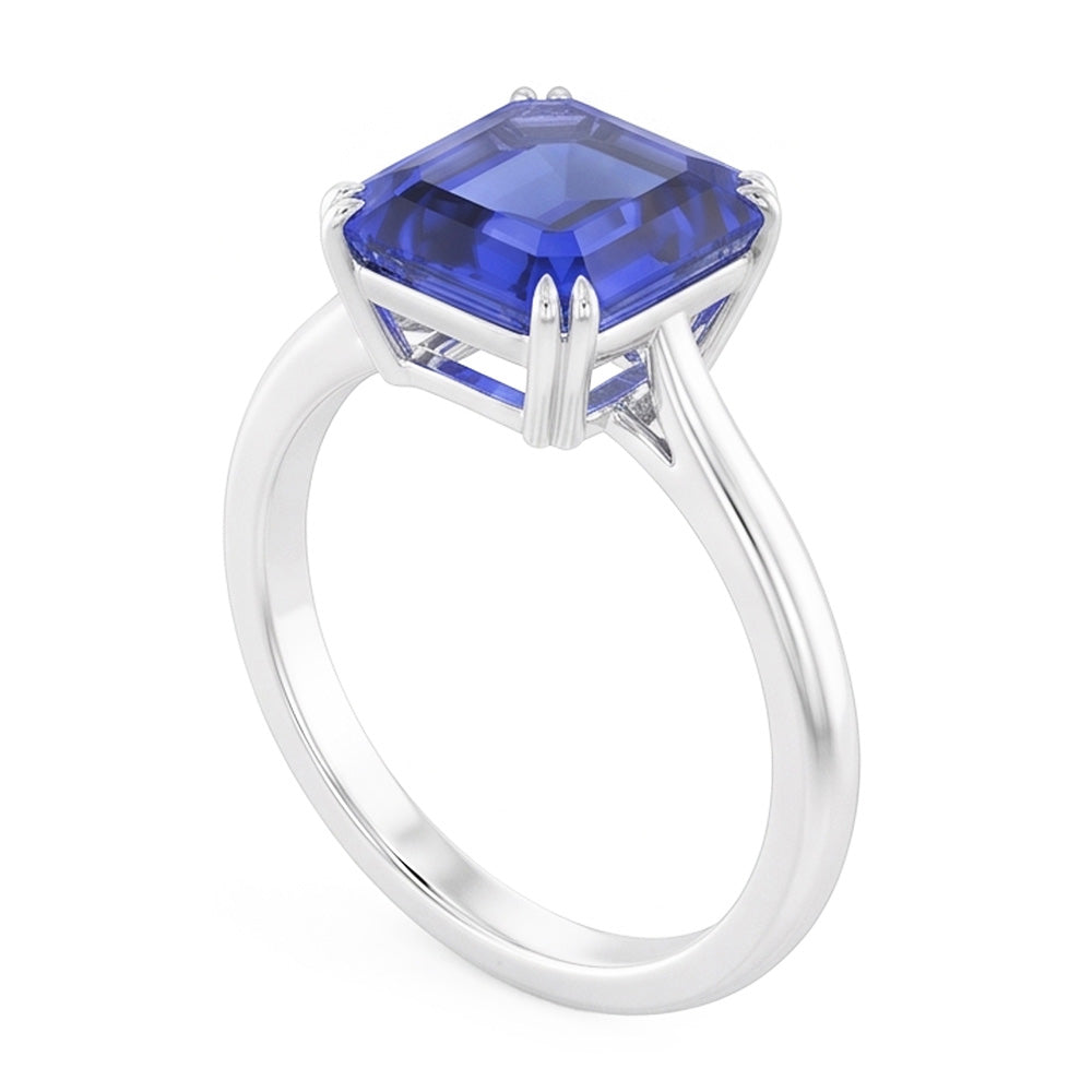 Solitär Saphir Ring Asscher Cut Double Prong Gold 14K 2,50 Karat