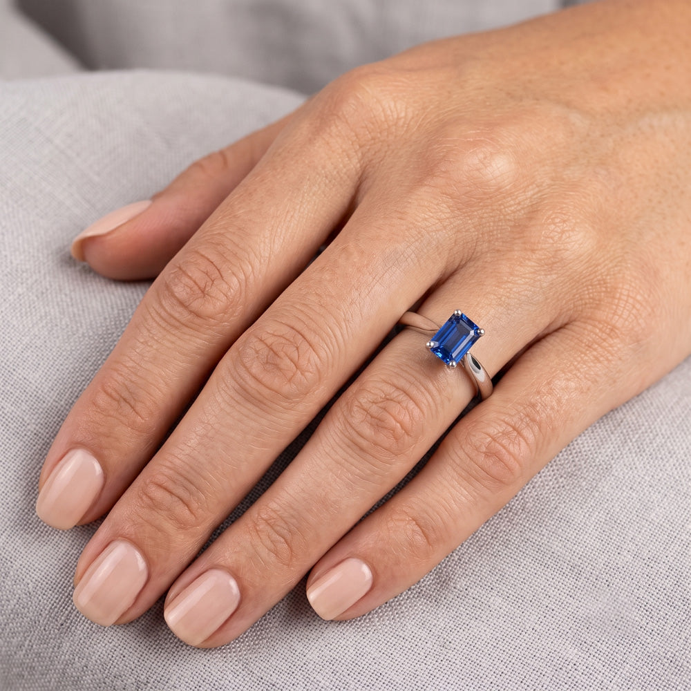 Solitär Smaragd Ceylon Saphir Ring 1 Karat Konischer Schaft Schmuck