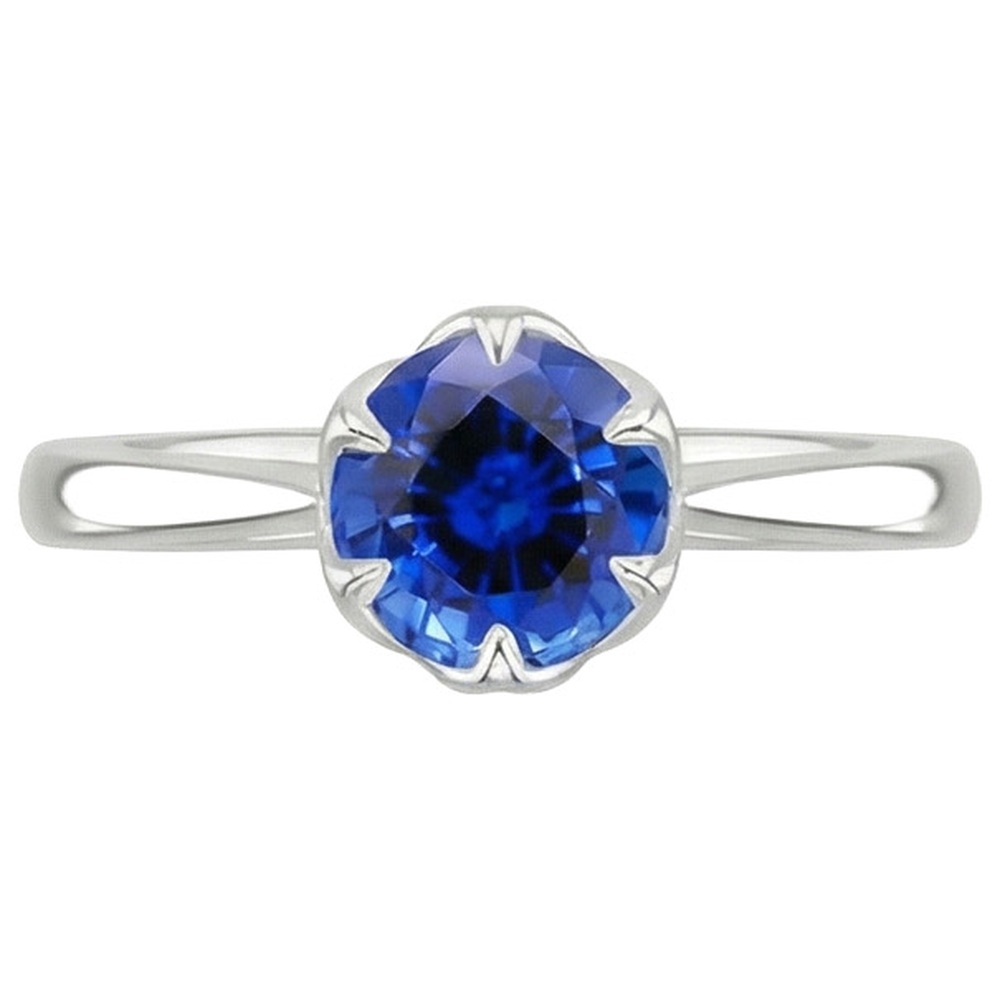 Solitär Sri Lanka Saphir Ring 2 Karat Konischer Schaft Weißgold