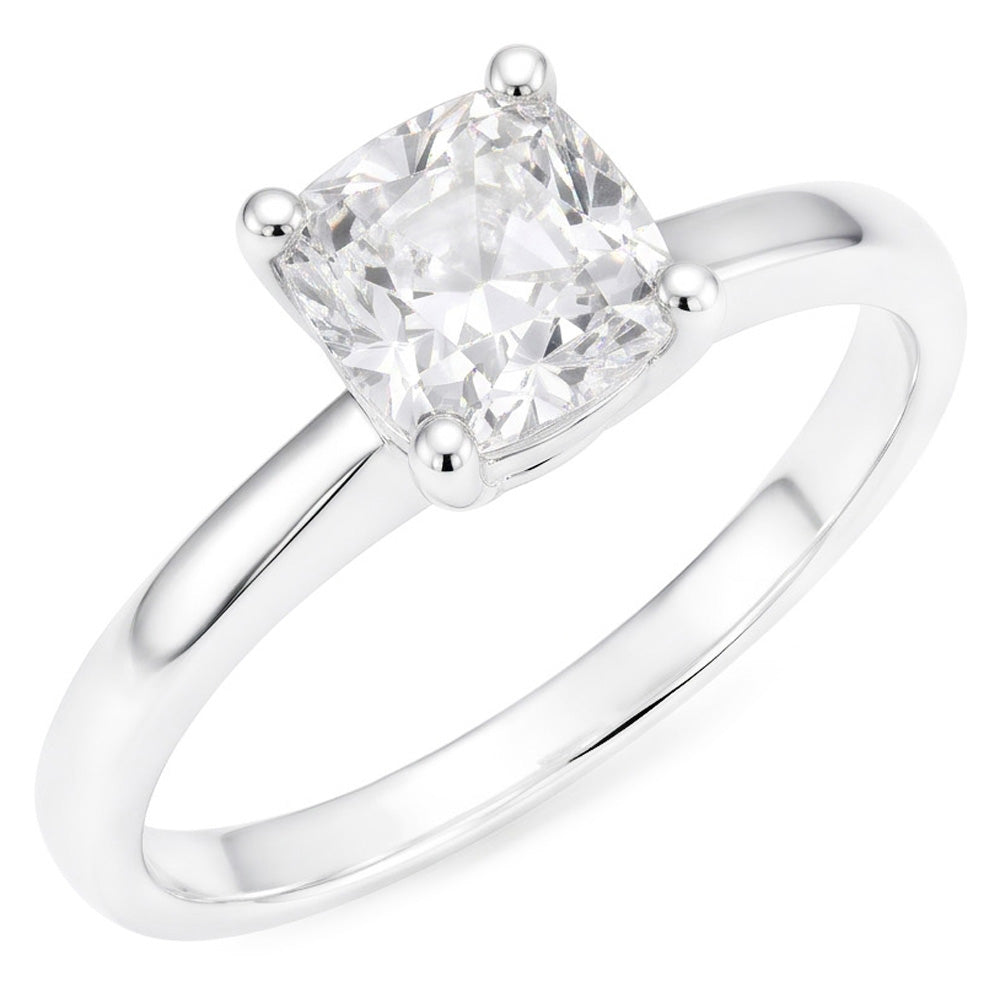 Solitär-Verlobungsring 14K Weißgold – Diamant Cushion 5 Karat