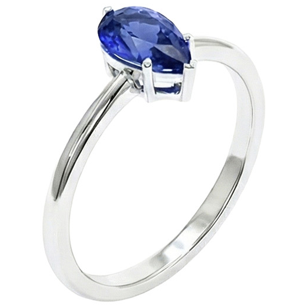 Solitär Weißgold Ring Tropfenform Birne Blauer Saphir 2 Karat