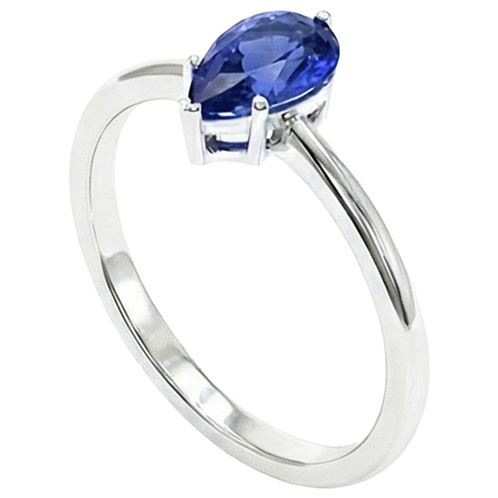 Solitär Weißgold Ring Tropfenform Birne Blauer Saphir 2 Karat