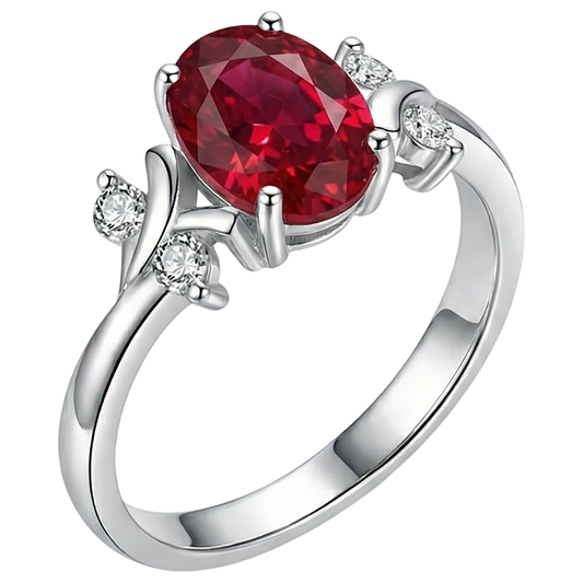 Solitär mit Akzent 1,70 ct. Rubin und Aus der Erde Abgebauter Natürlicher Diamanten Ring Weißgold 14K
