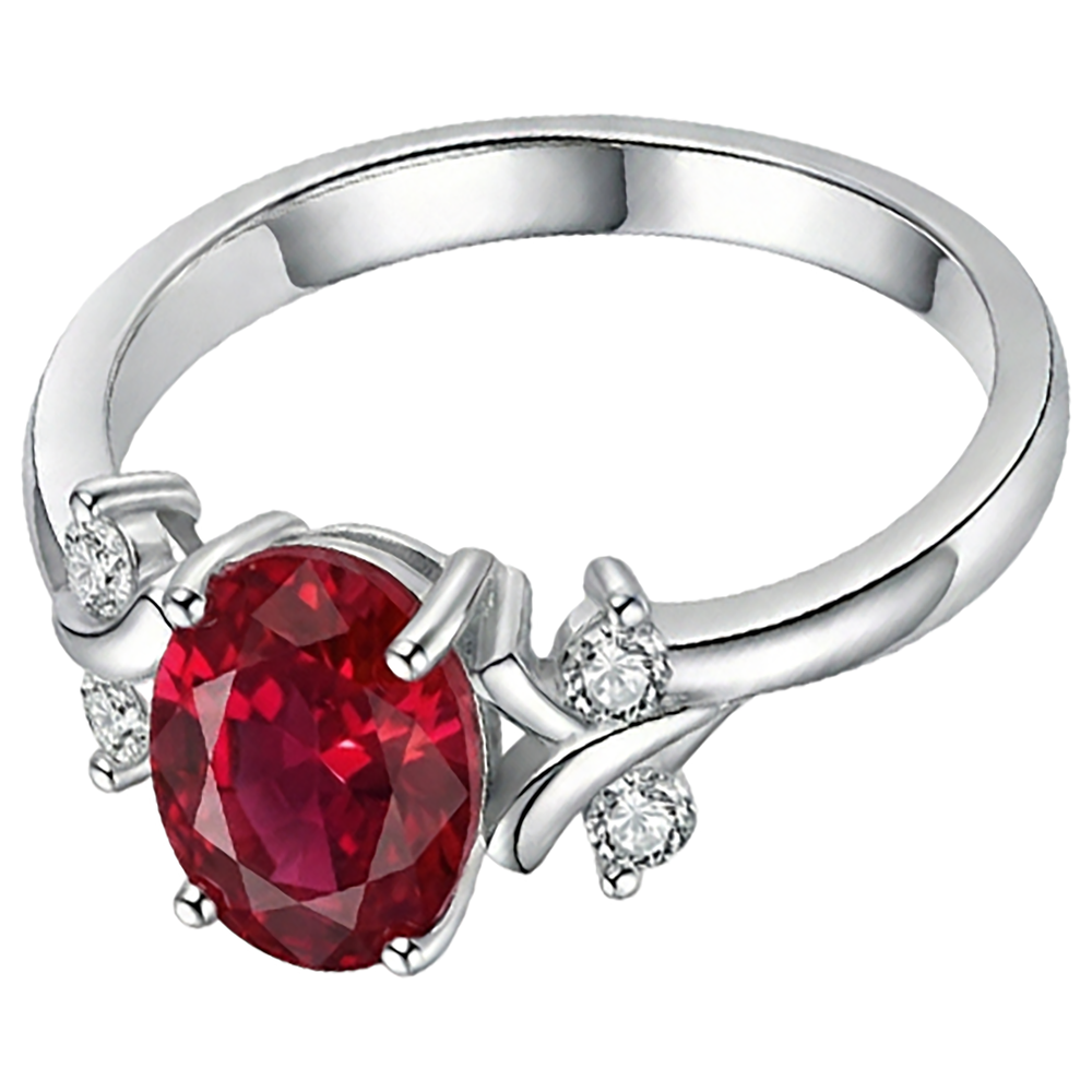 Solitär mit Akzent 1,70 ct. Rubin und Aus der Erde Abgebauter Natürlicher Diamanten Ring Weißgold 14K