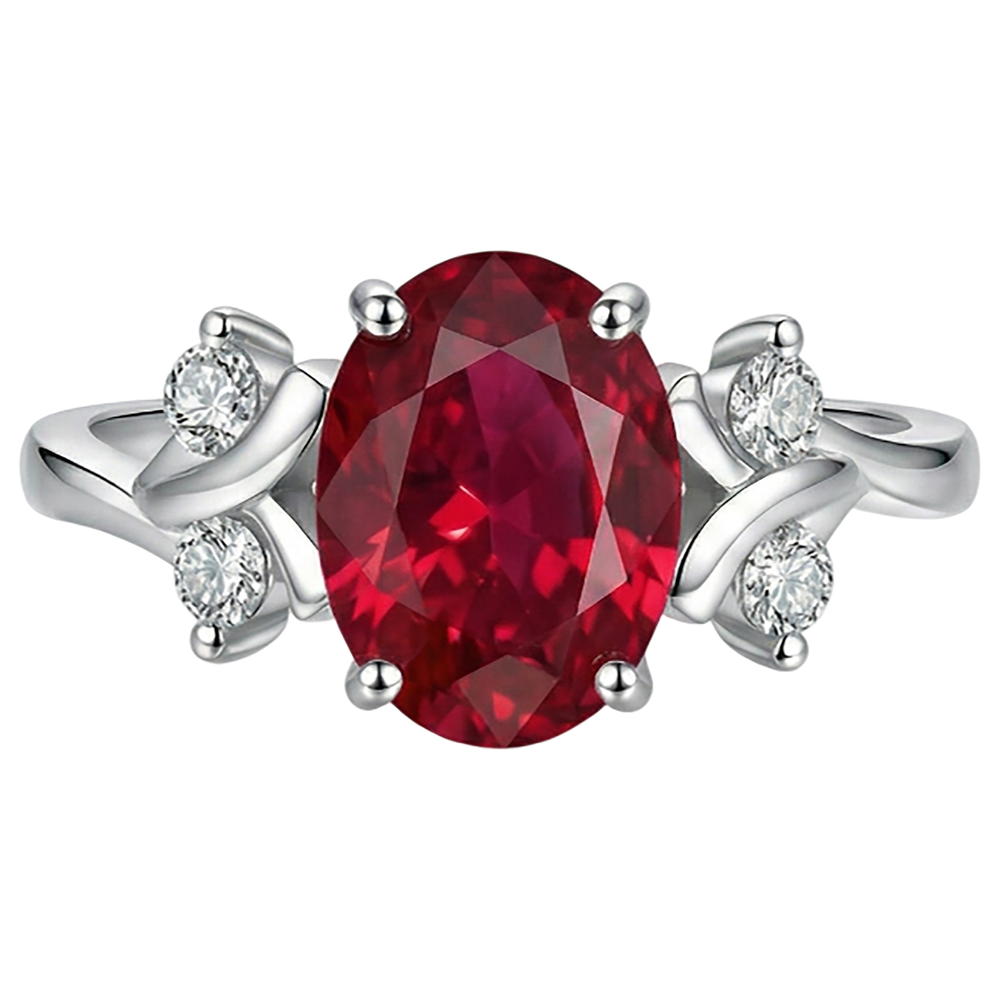 Solitär mit Akzent 1,70 ct. Rubin und Aus der Erde Abgebauter Natürlicher Diamanten Ring Weißgold 14K