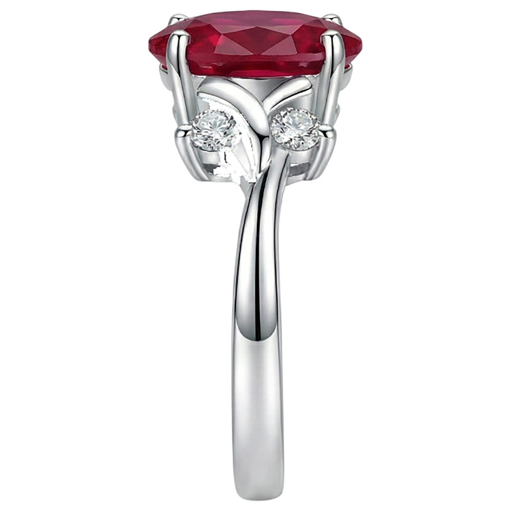 Solitär mit Akzent 1,70 ct. Rubin und Aus der Erde Abgebauter Natürlicher Diamanten Ring Weißgold 14K