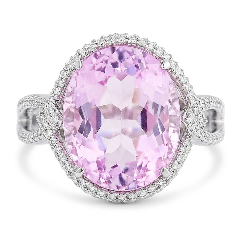 Solitär mit Akzent 33 Karat Kunzit mit Aus der Erde Abgebauter Natürlicher Diamanten Ring 14K Gold