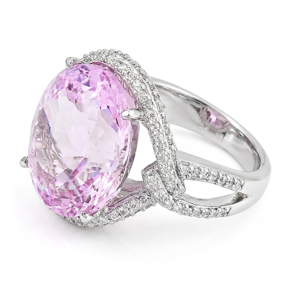 Solitär mit Akzent 33 Karat Kunzit mit Aus der Erde Abgebauter Natürlicher Diamanten Ring 14K Gold